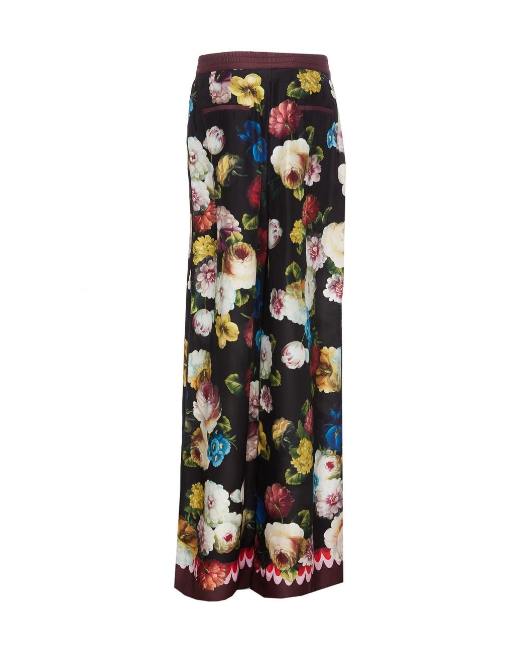 Dolce & Gabbana Black Floral-print Wide-leg Silk-satin Trousers