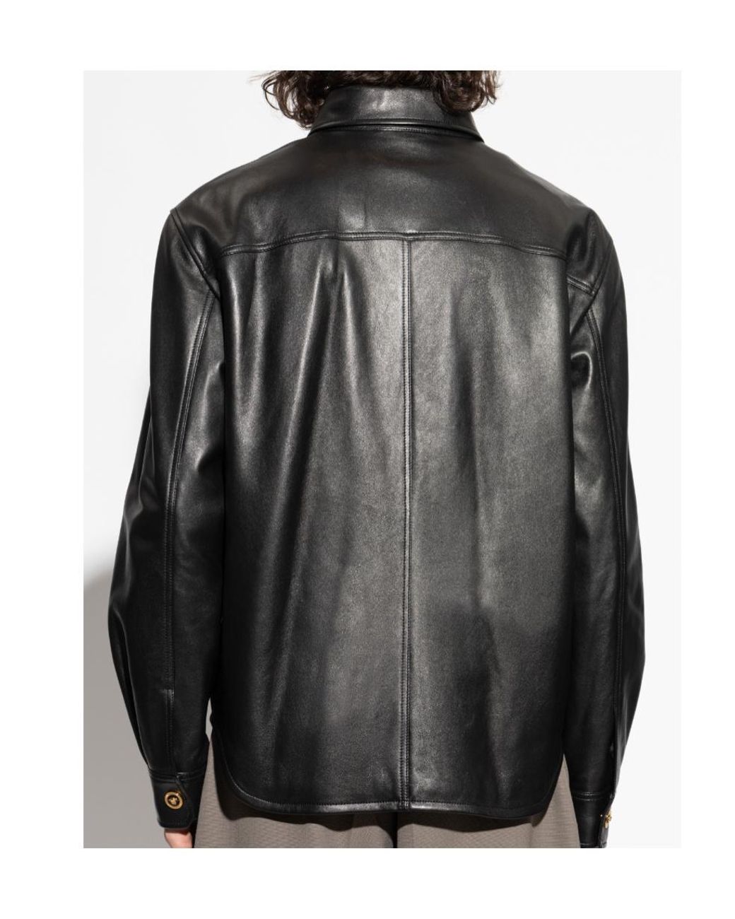 Versace Black Button-Up Leather Overshirt for men