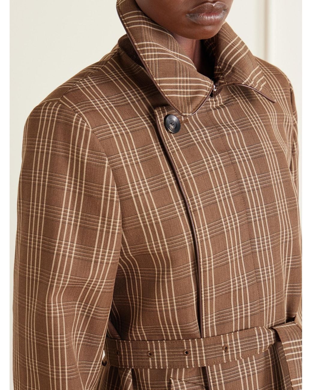 Wales Bonner Brown Linear Belted Checked Wool-Canvas Coat