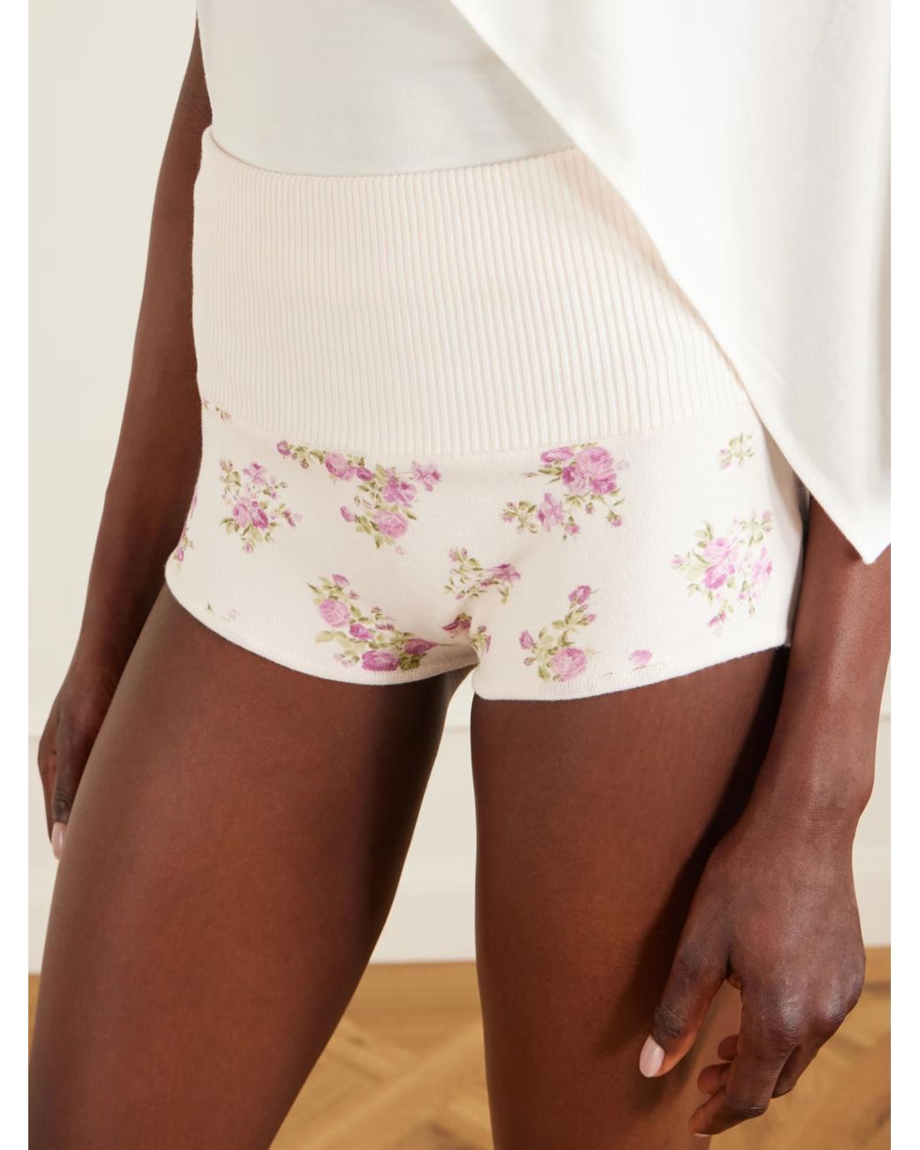 Magda Butrym White Ribbed Print Shorts