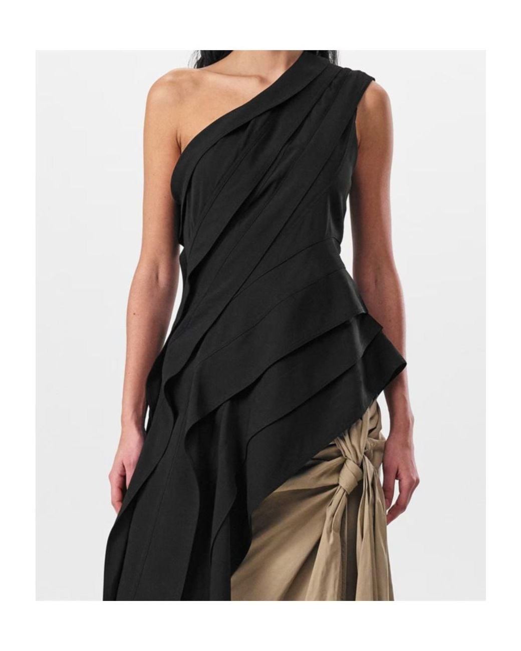 Bottega Veneta Black Asymmetrical Pleated Cover-Up