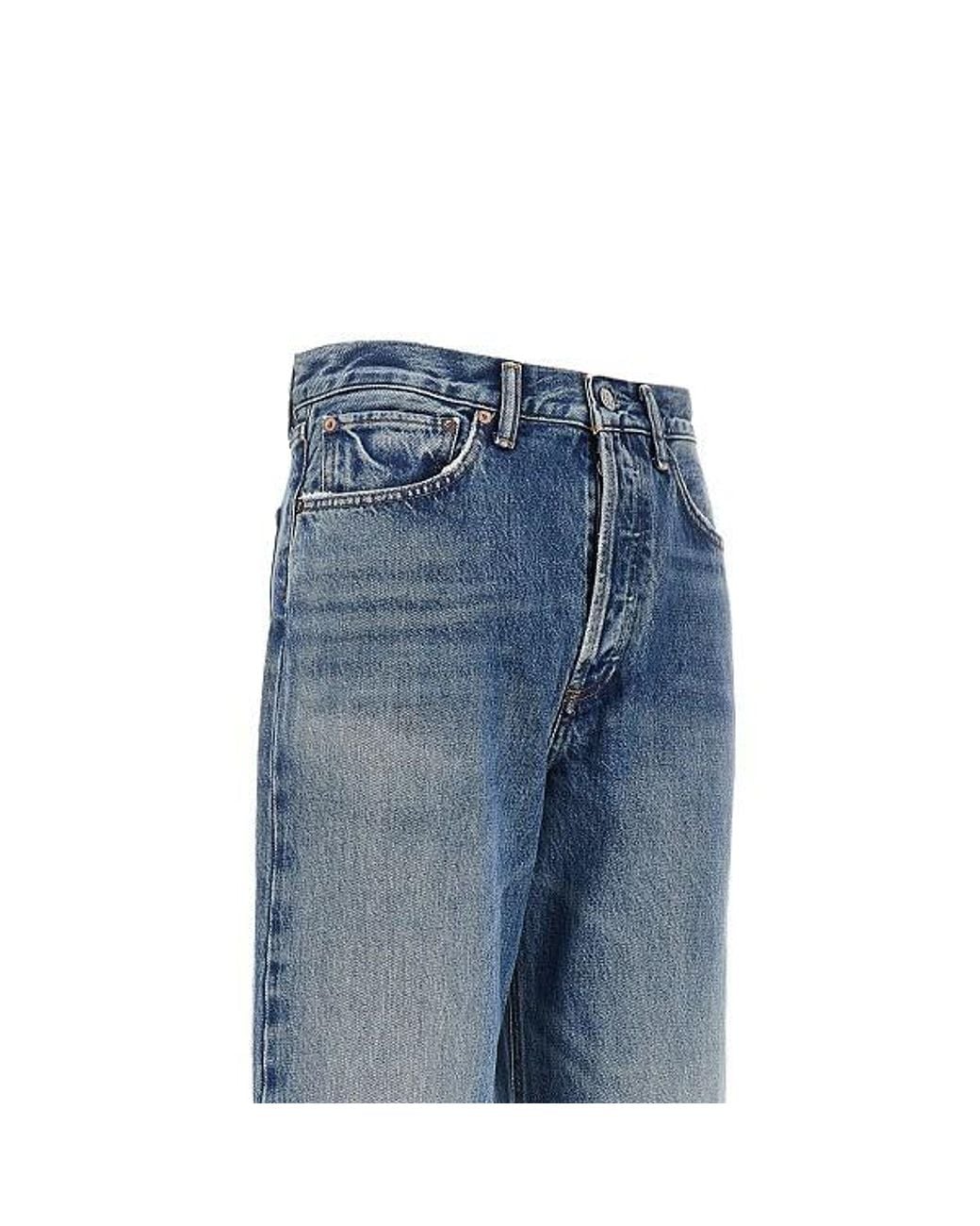 Agolde Blue Wide-Leg Cuffed Jeans