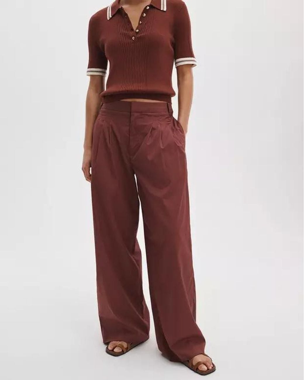 Rag & Bone Red Pleated Wide-Leg Pants