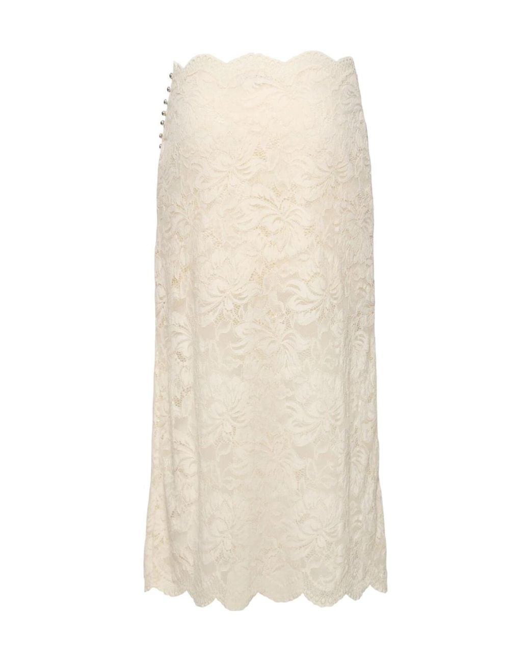 Rabanne Natural High-Waist Floral Lace Midi Skirt