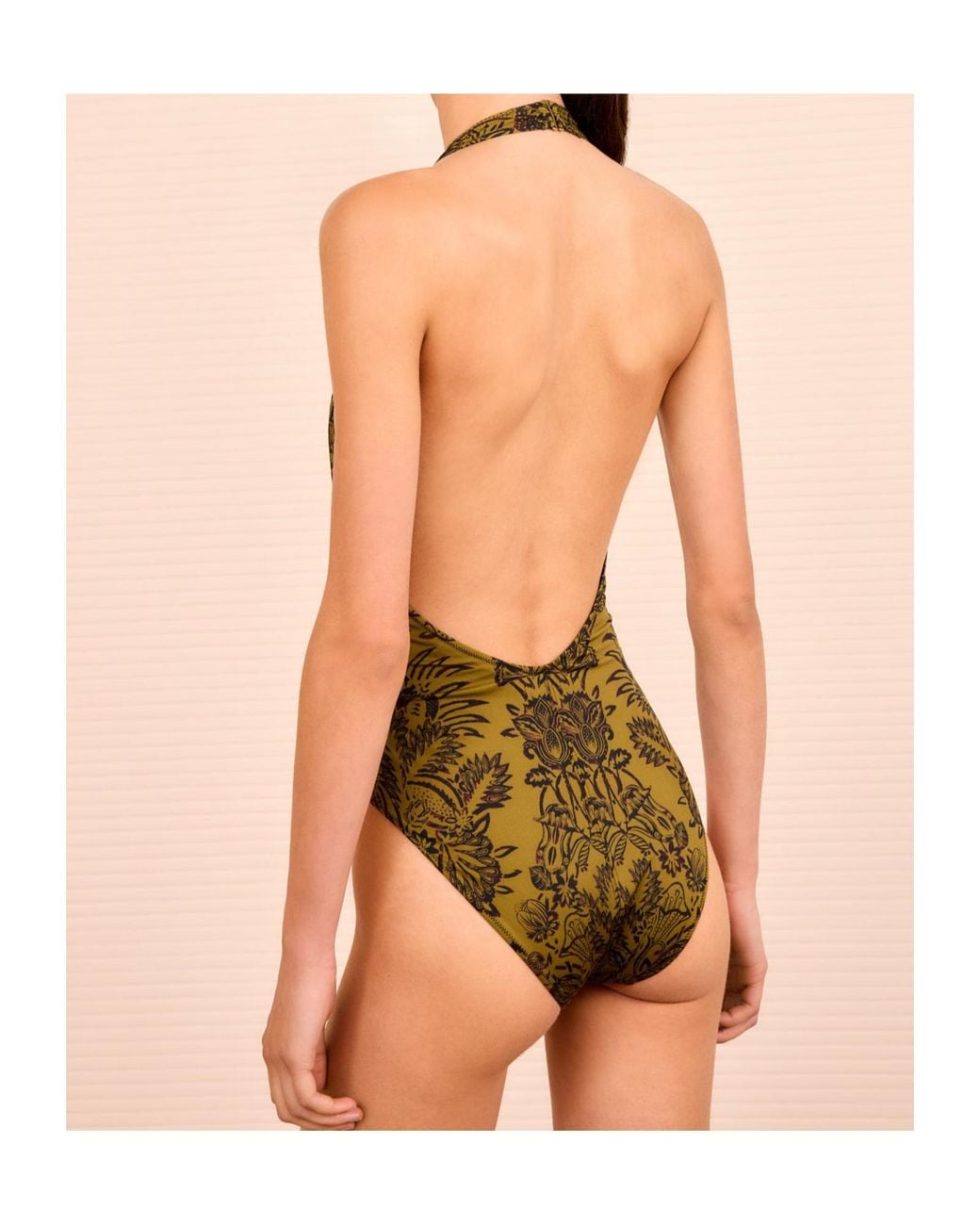 Ulla Johnson Green Floral Print Halterneck Swimsuit