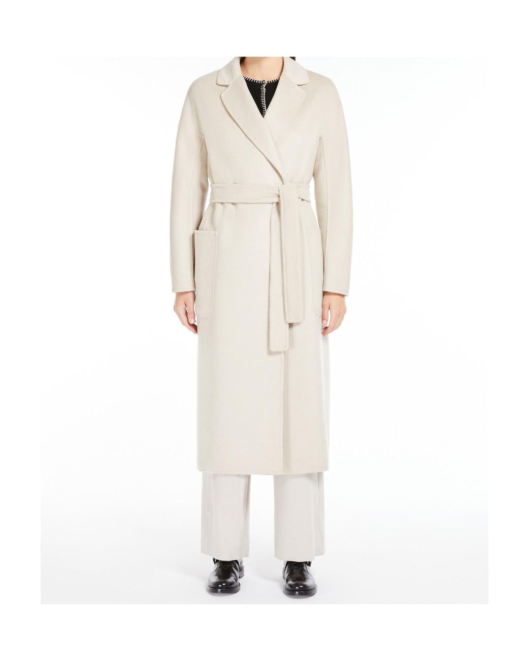 Max Mara White 'S Belted Long-Sleeved Coat