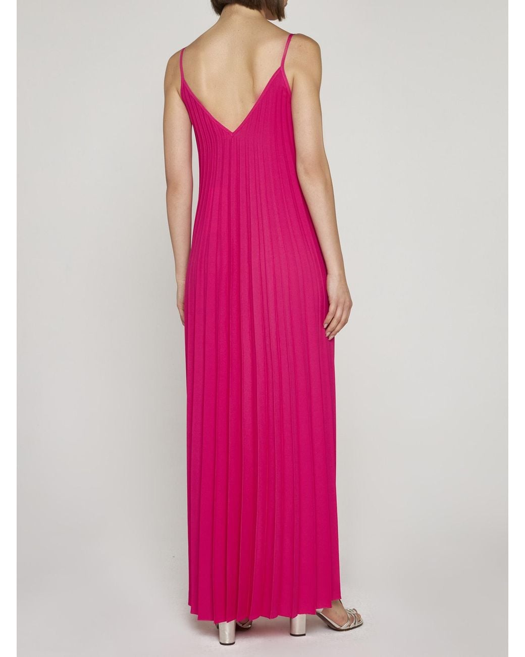 P.A.R.O.S.H. Pink Palmer Pleated Maxi Dress