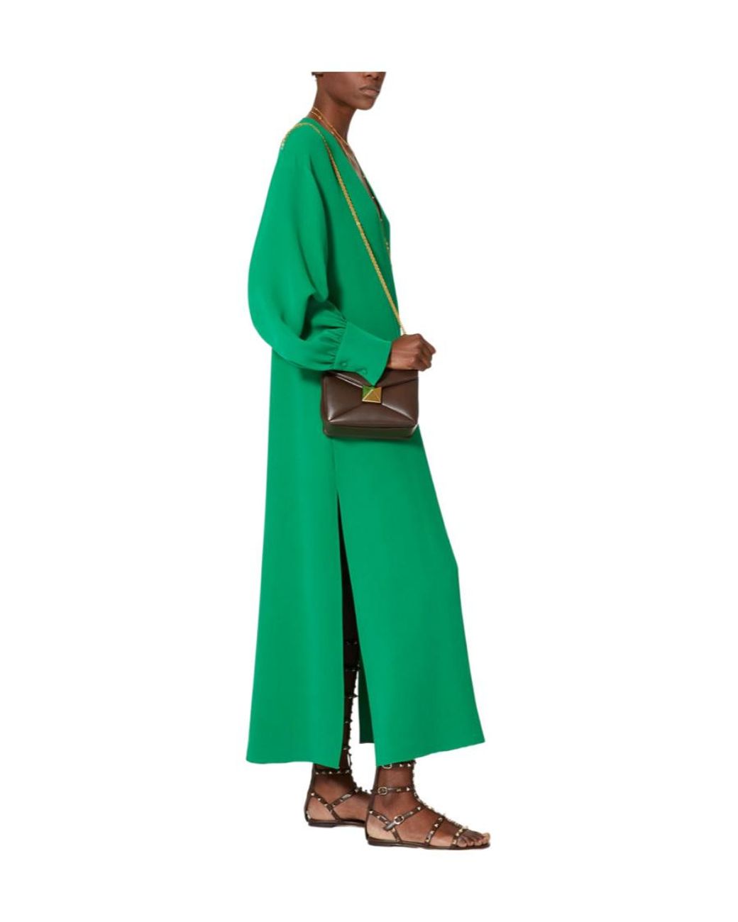 Valentino Green V-Neck Long-Sleeved Dress