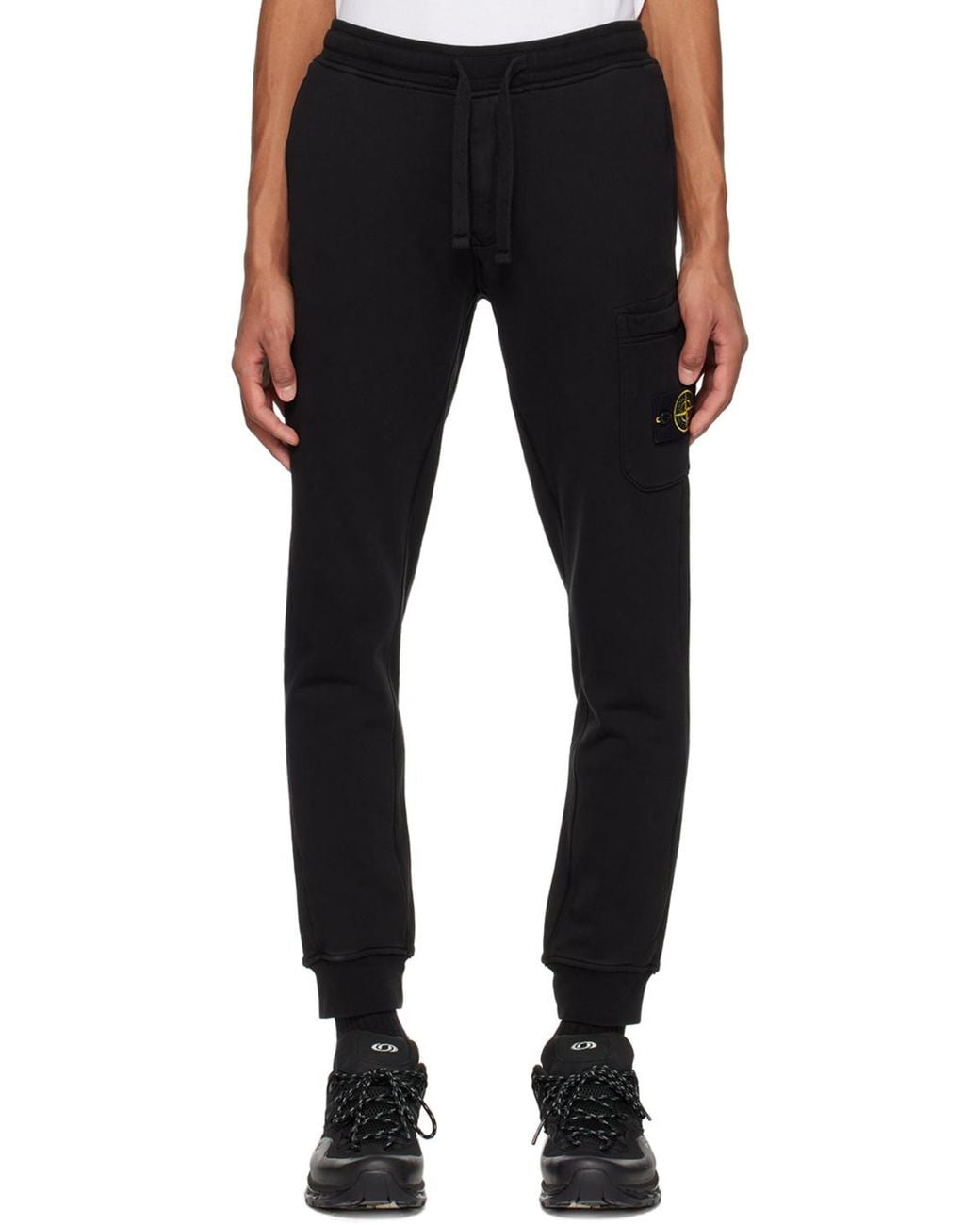 Stone Island Black Logo Patch Drawstring Sweatpants for men