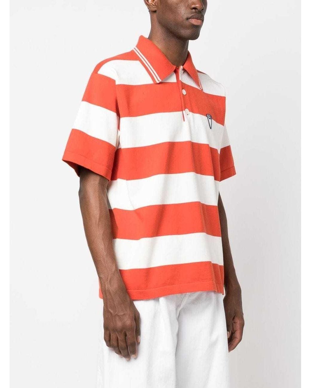 KENZO Red Logo-Patch Short-Sleeved Striped Polo Shirt for men