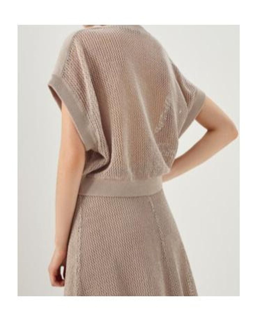 Brunello Cucinelli Gray Round-Collar Short-Sleeve Sweater