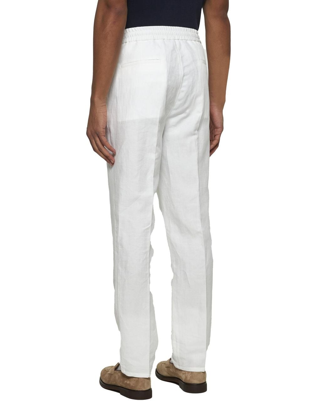 Brunello Cucinelli White Drawstring Tapered Leg Trousers for men