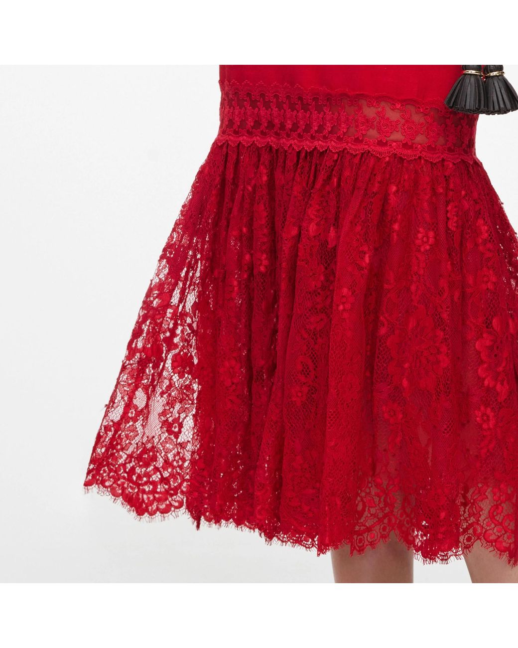 Self-Portrait Red Lace-Panelled Belted Midi Dress