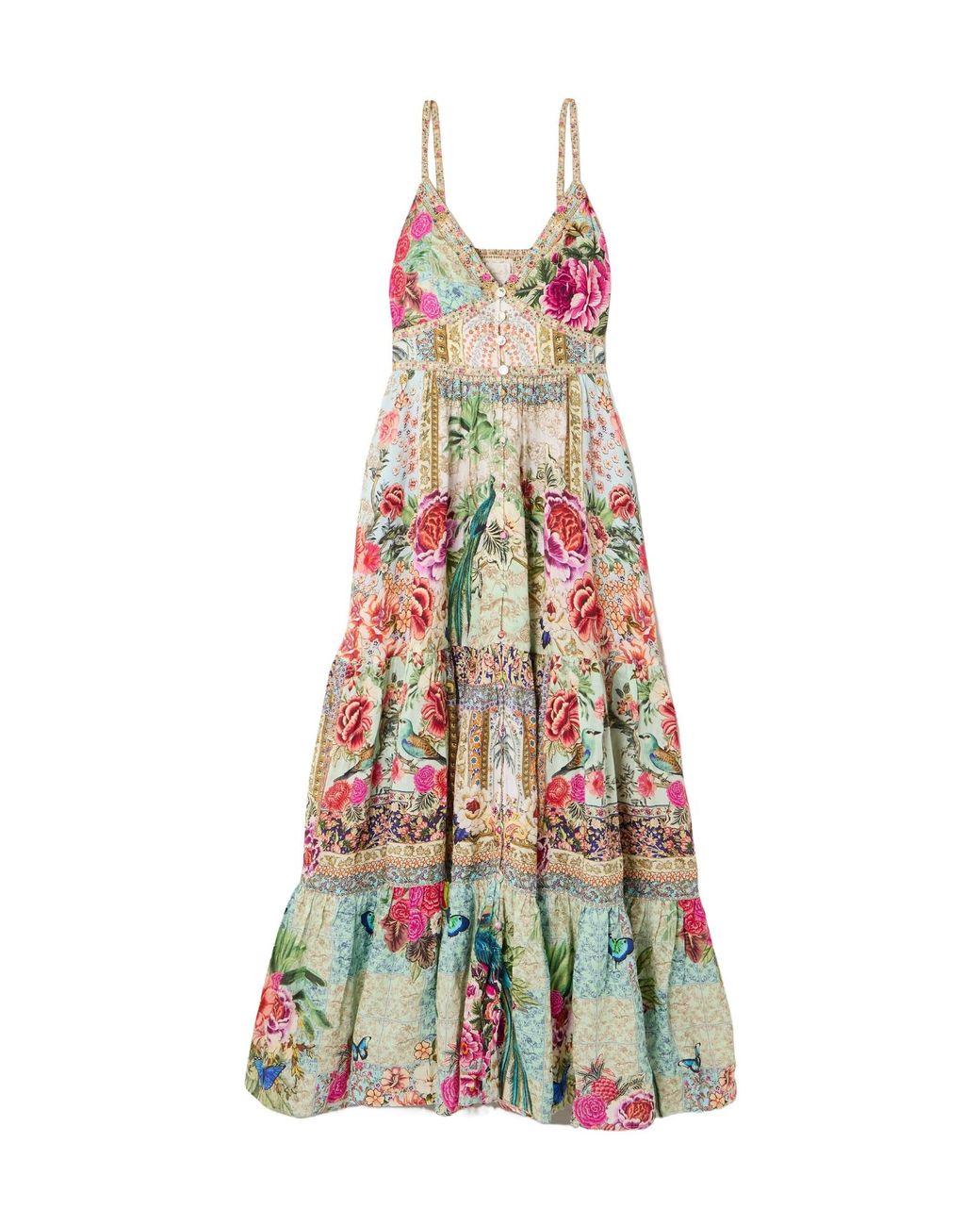 Camilla White Floral-Print Linen Maxi Dress