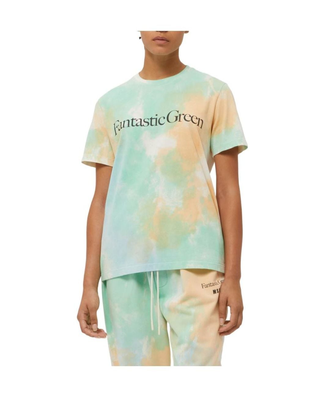 MSGM Green Logo Printed Crewneck T-Shirt