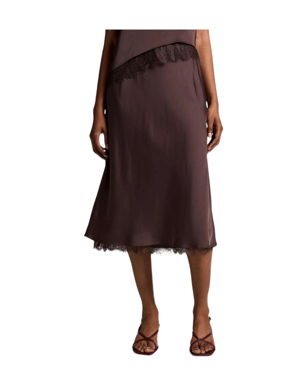 Vince Brown Lace-Trim Midi Skirt