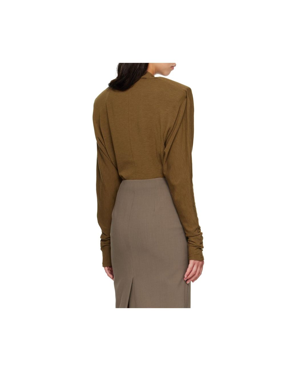 Mugler Brown Bat-Sleeve Polo Bodysuit
