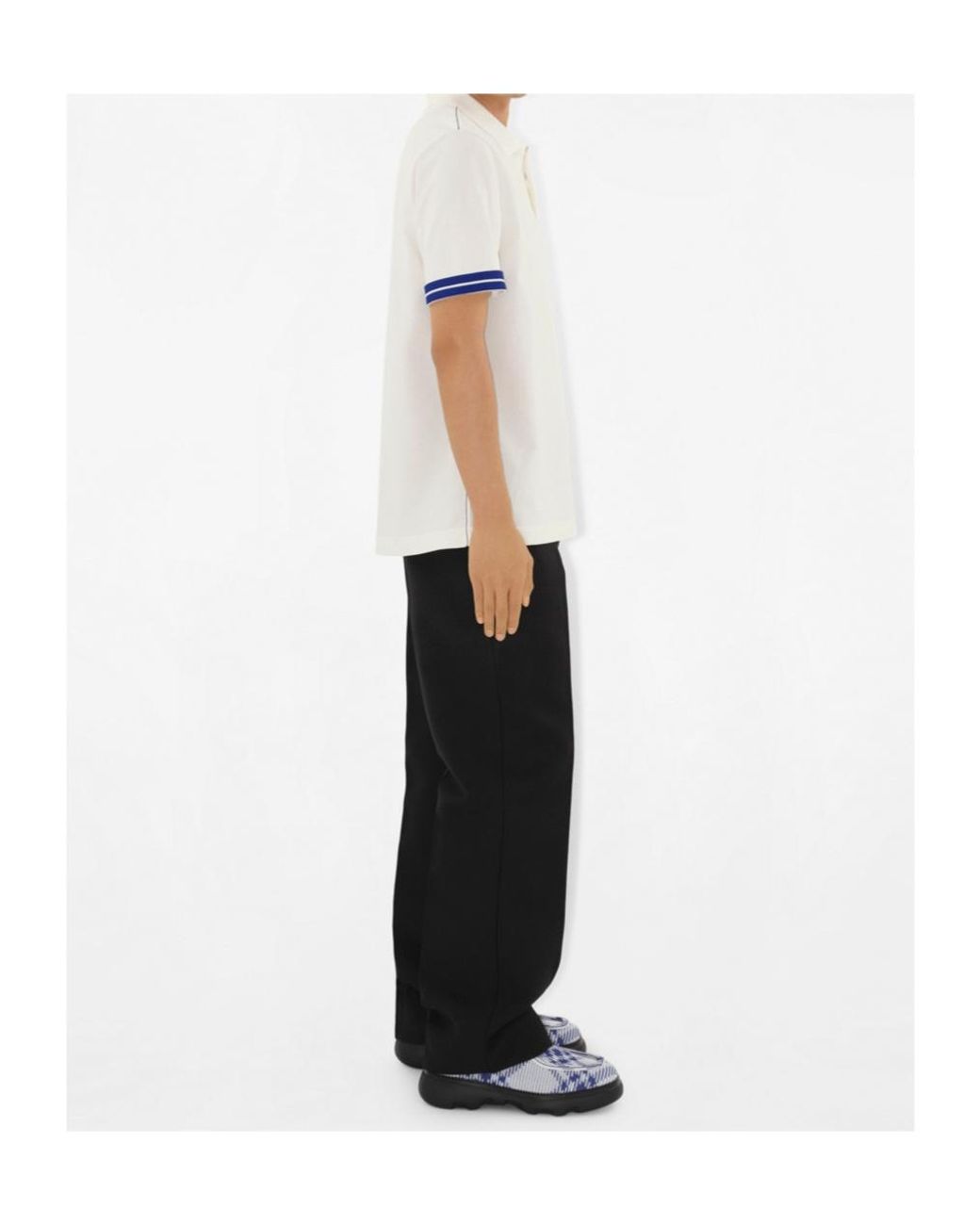 Burberry White Striped-Detail Short Sleeved Polo Shirt for men