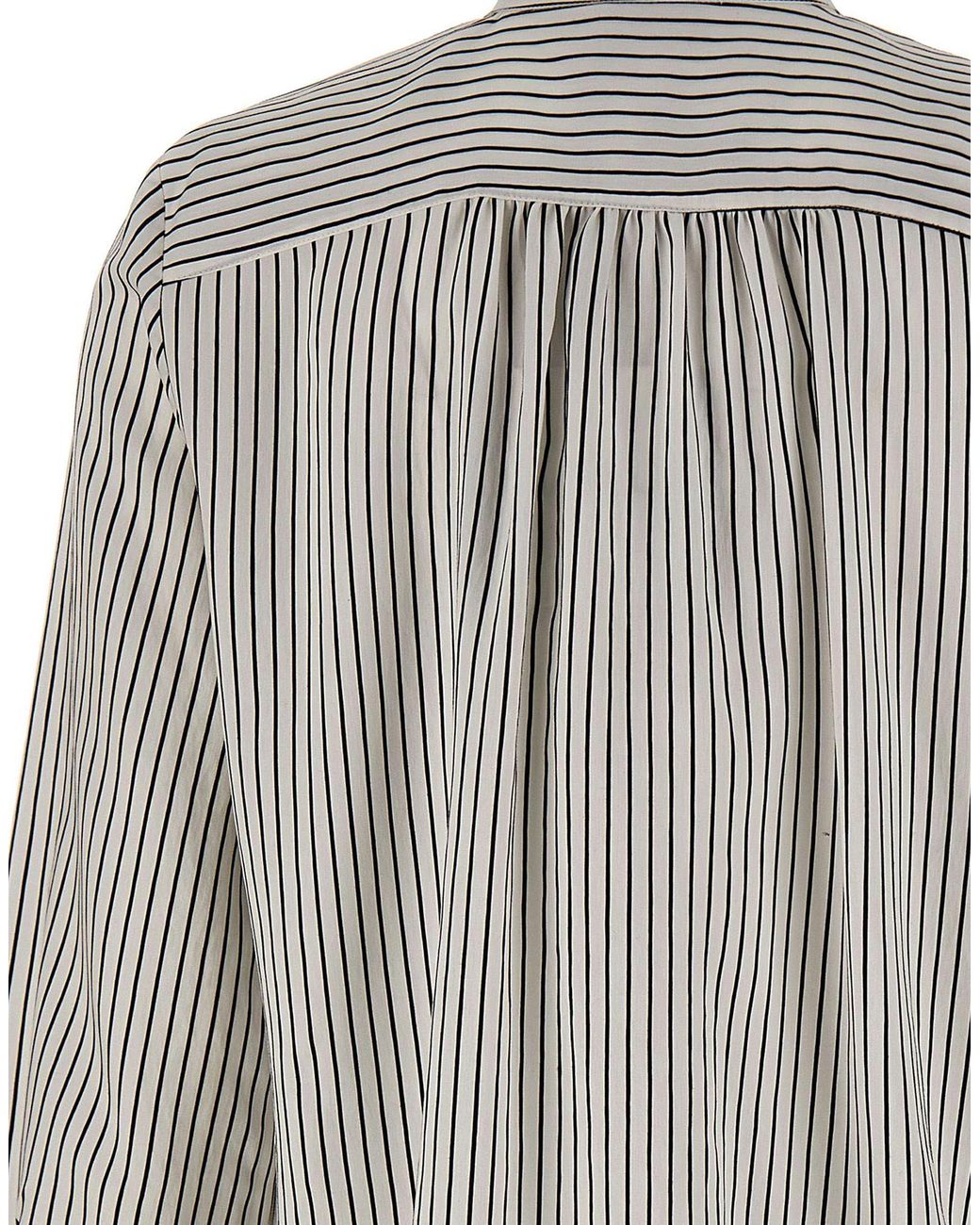 Marella Gray Ruffled Striped Henley Blouse