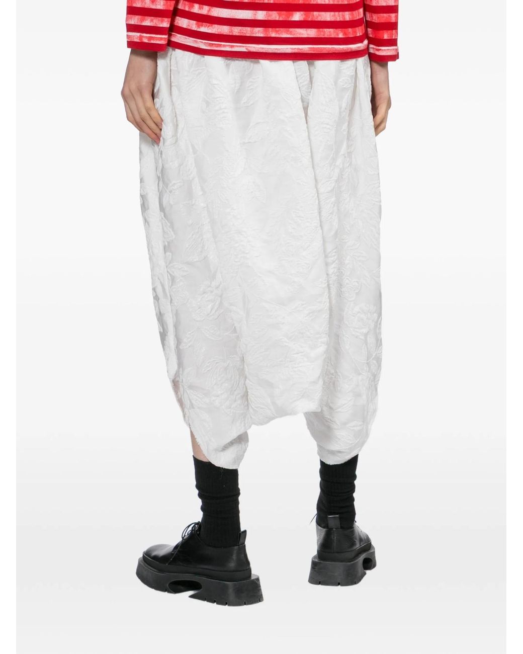 Comme des Garçons White Floral-Embroidered Cropped Trousers
