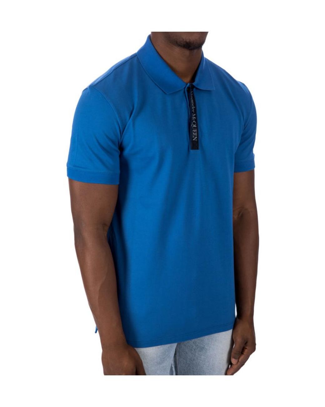 McQueen Blue Logo-Trim Polo Shirt for men