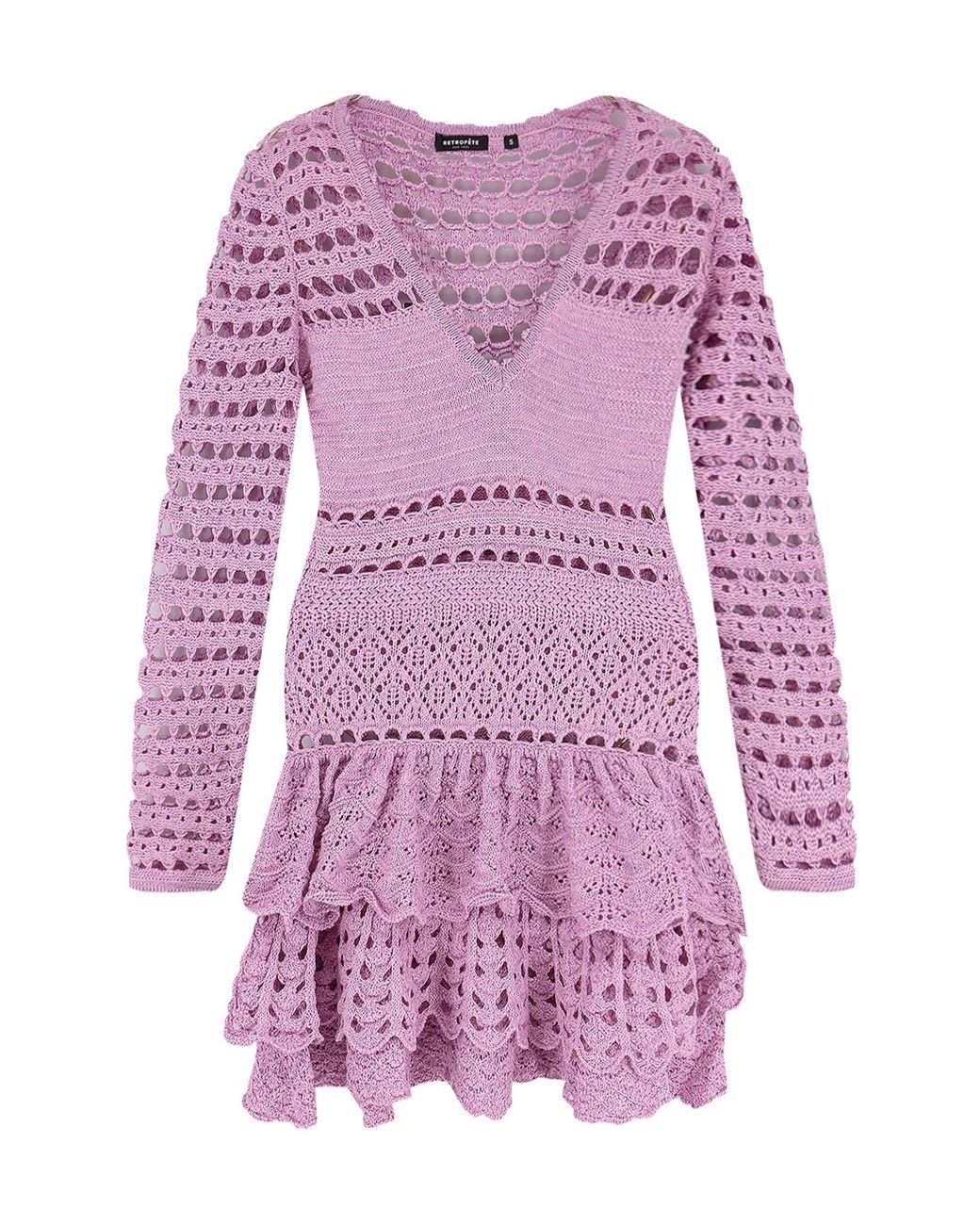 retroféte Purple Retrofete Crochet Ruffled Knitted Dress