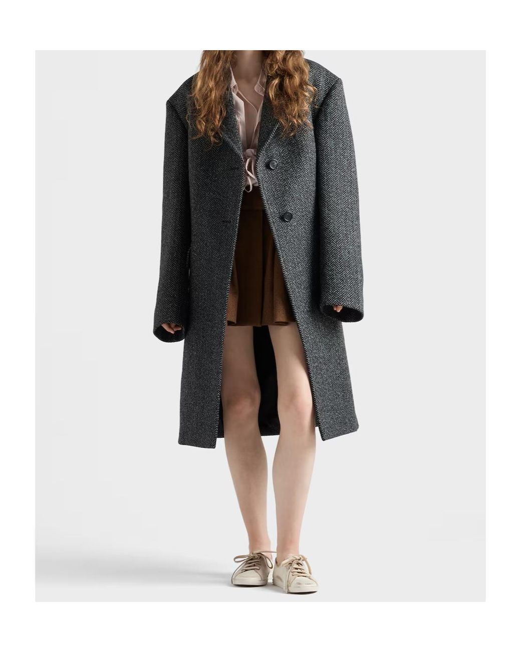 Prada Gray Single-Breasted Chevron Wool Jacket