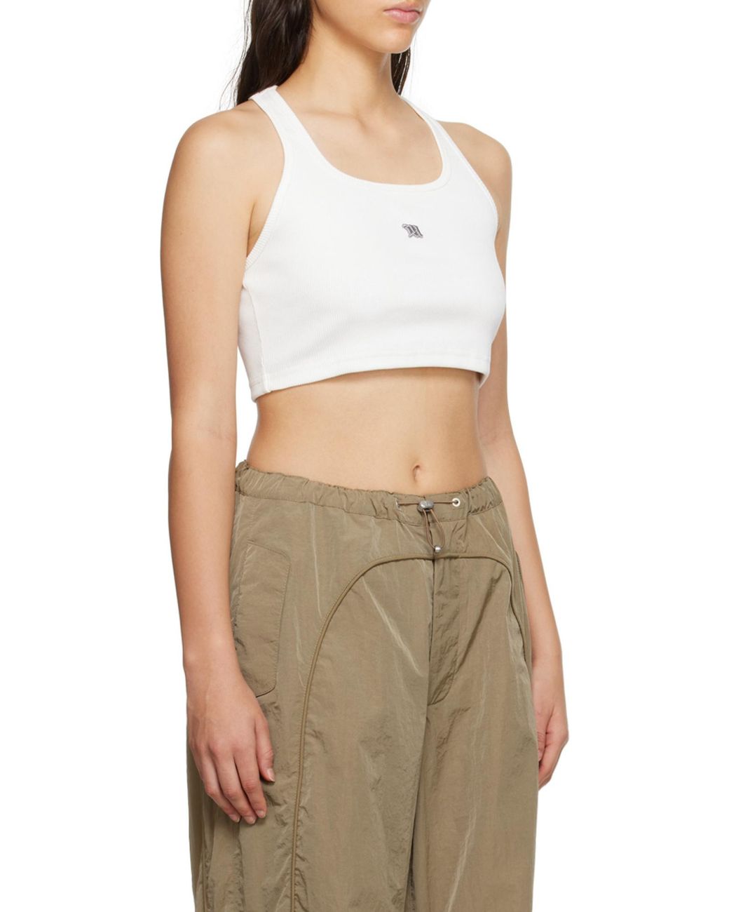 M I S B H V White Logo Embroidered Ribbed Tank Top