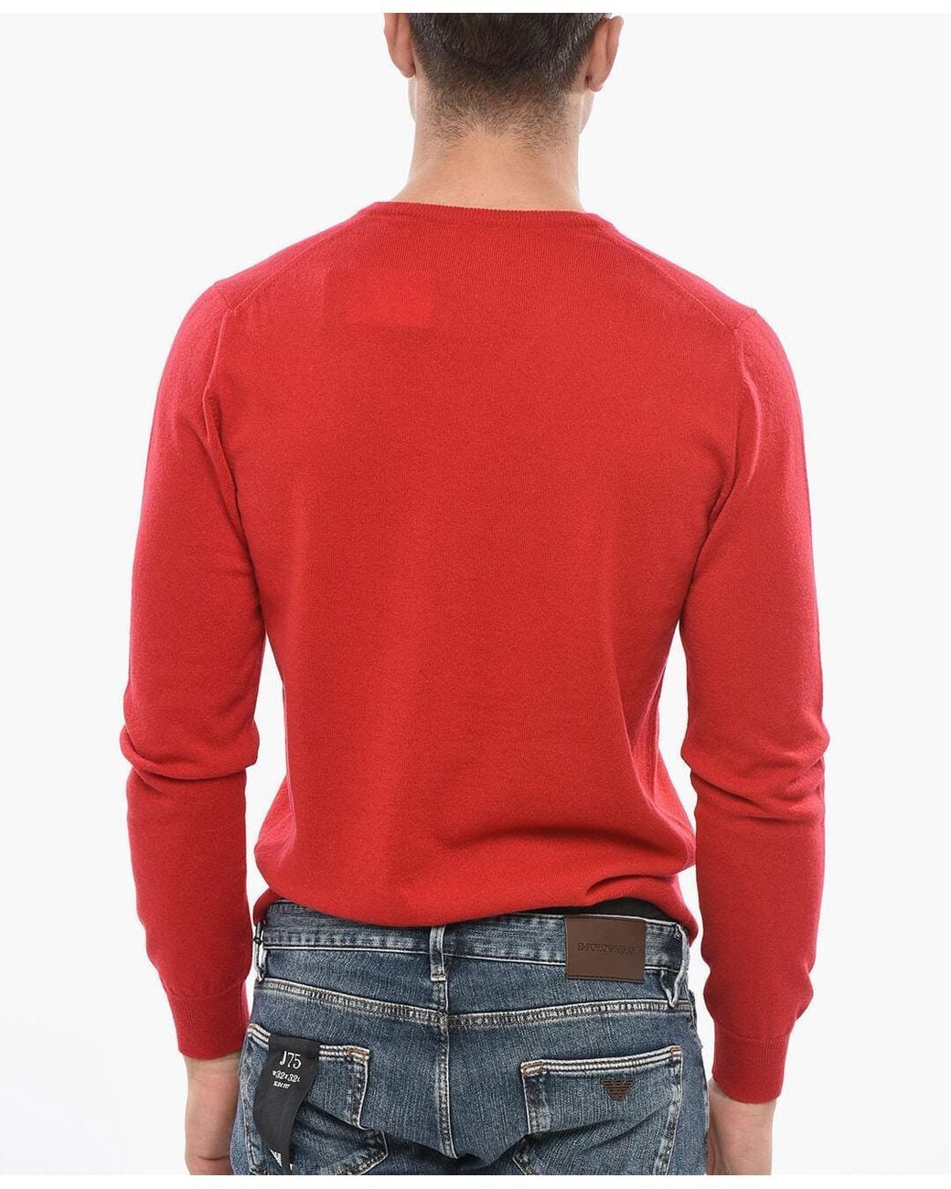 Malo Red V-Neck Cashmere Fine-Knit Top for men