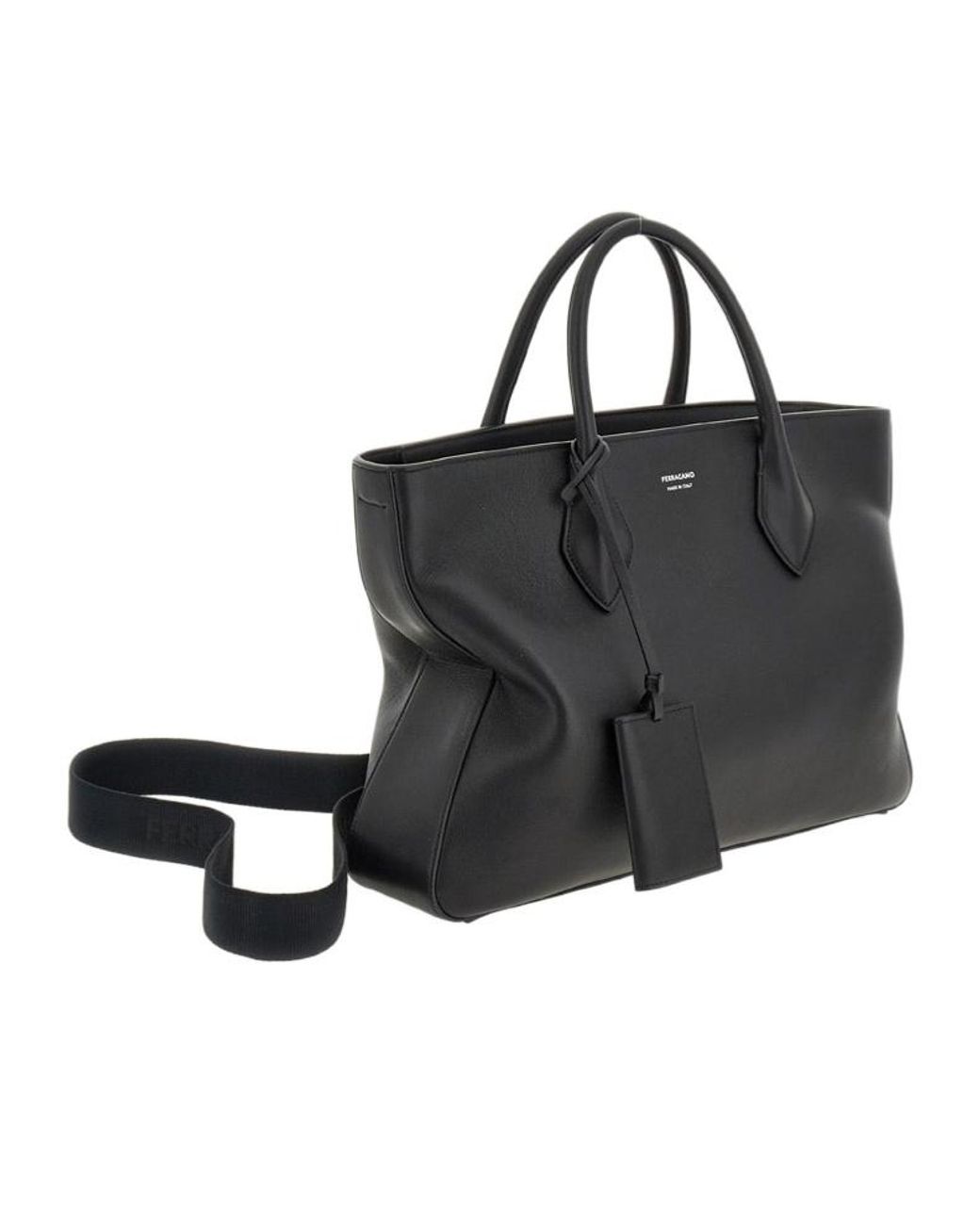 Ferragamo Black Monogram Structured Leather Tote Bag for men