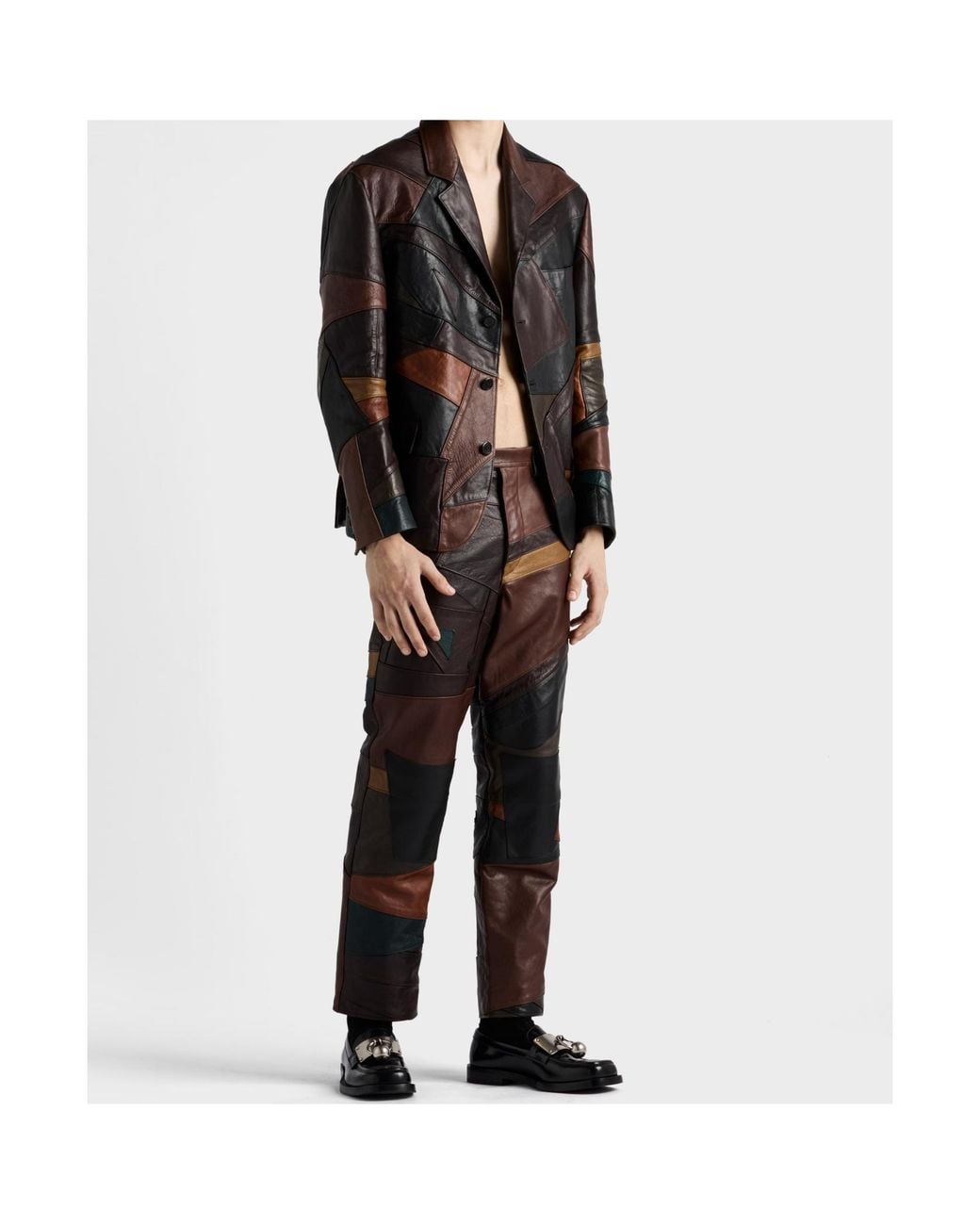 Prada Brown Patchwork Leather Jacket for men