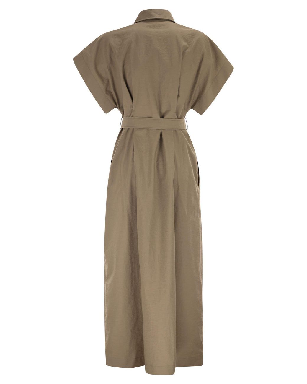 Brunello Cucinelli Natural Short Sleeve Belted Dress