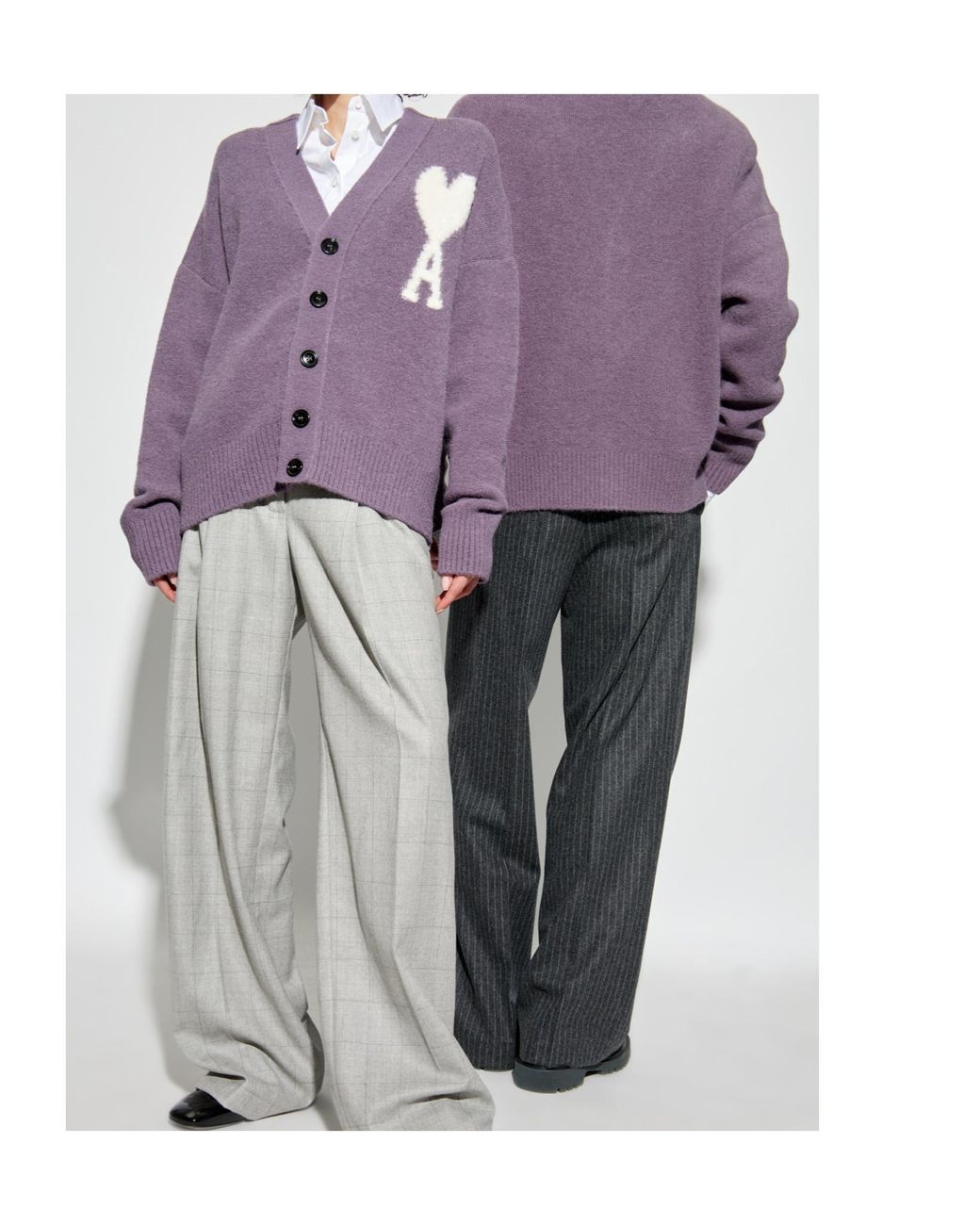 AMI Purple Ami De Coeur V-Neck Knitted Cardigan for men