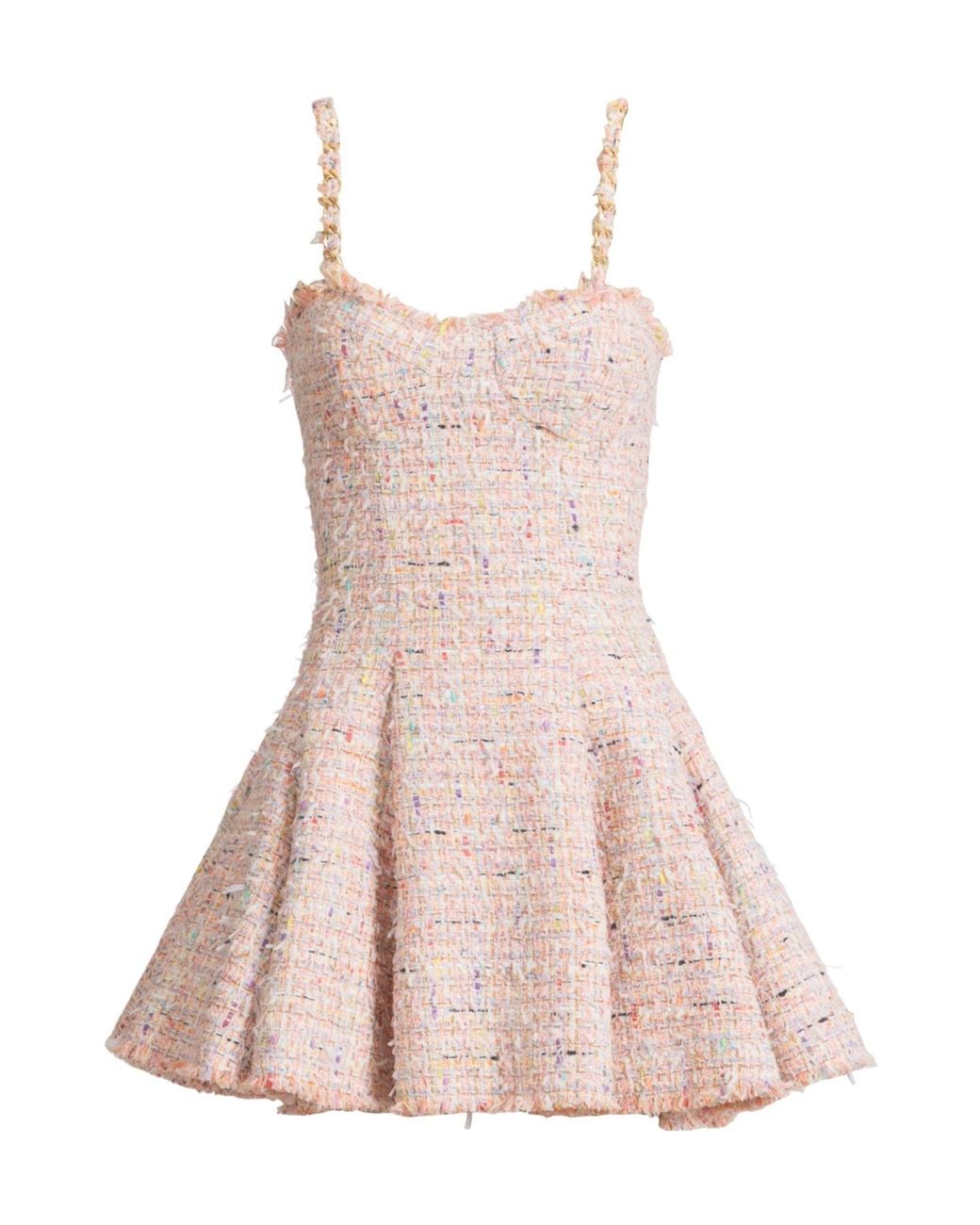 Balmain Pink Tweed Flared Mini Dress