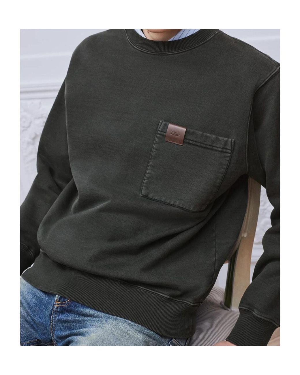 Dior Gray Homme Patch Pocket Fleece Sweatshirt for men