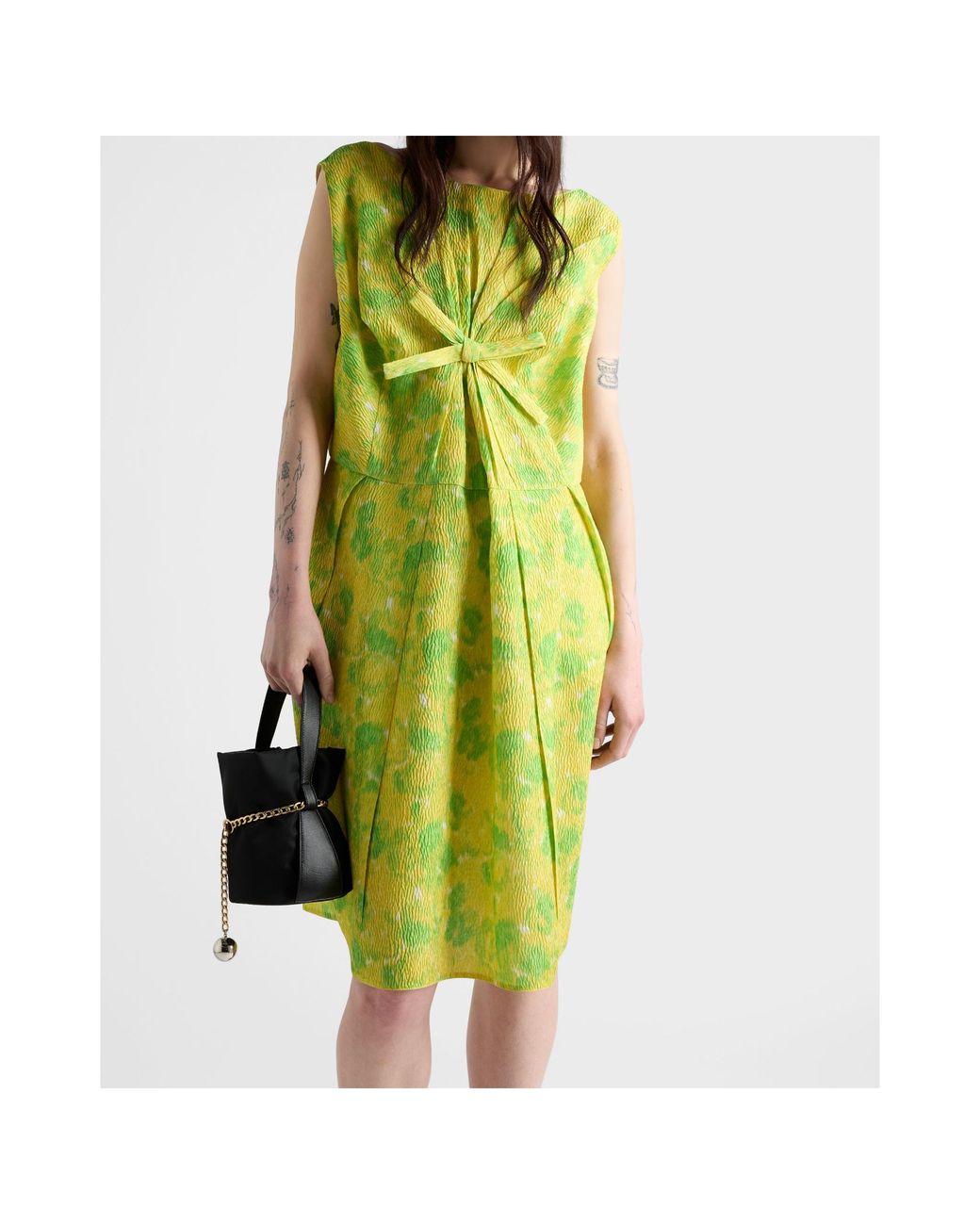 Prada Green Floral Print Cloquet Dress