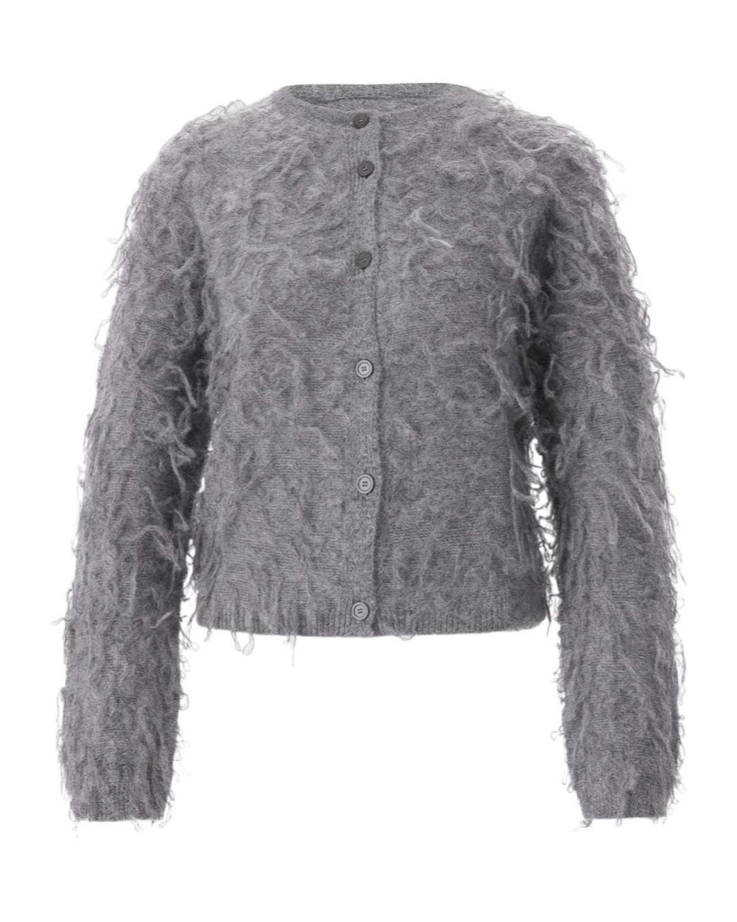 Fabiana Filippi Gray Long-Pile Loop-Knit Sweater