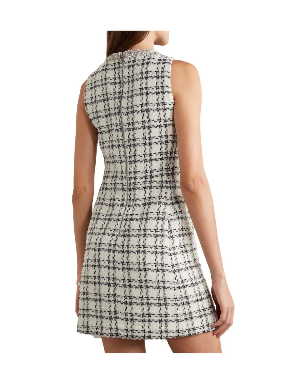 Alice + Olivia Multicolor Clyde Crystal-Embellished Checked Tweed Mini Dress