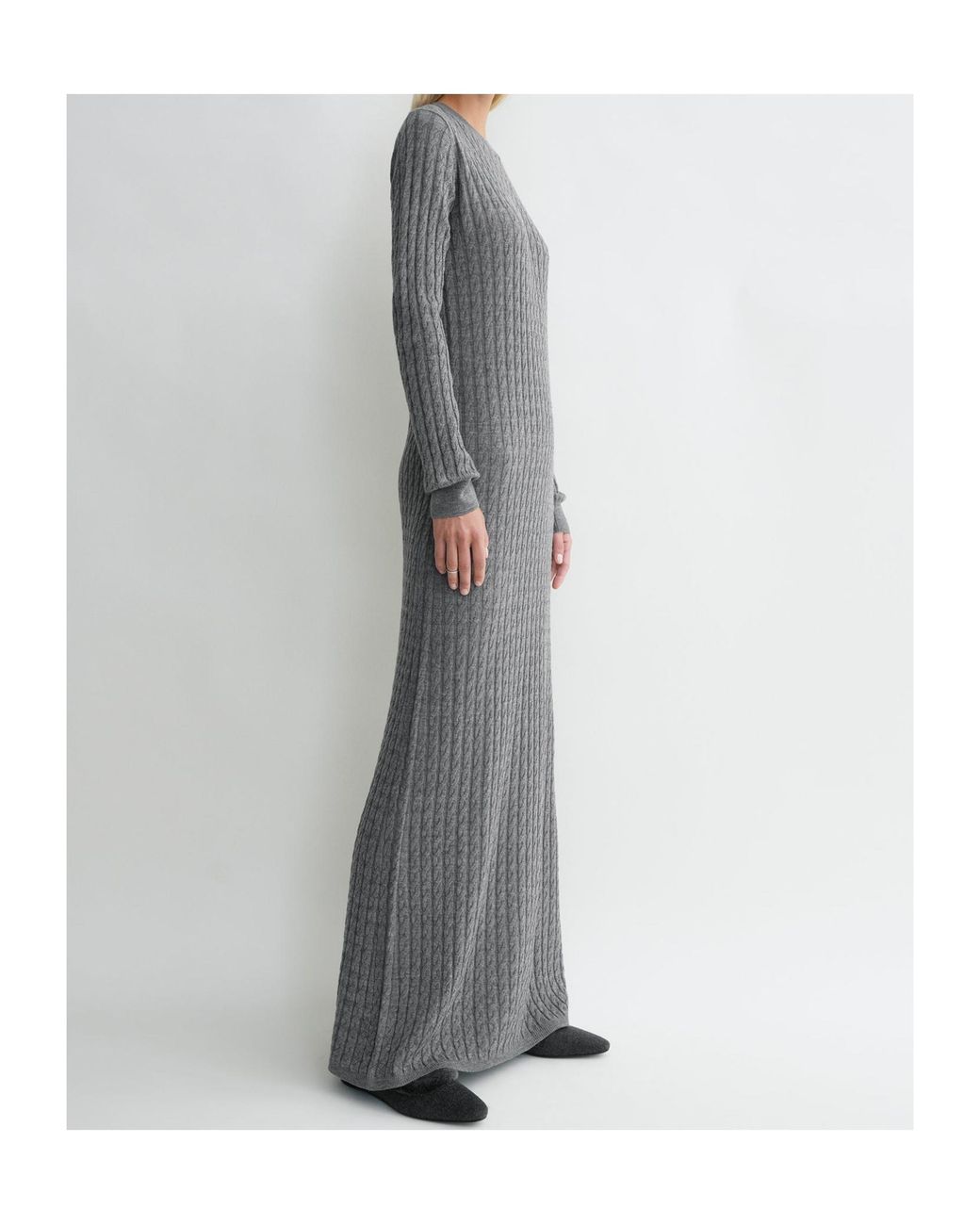 Totême  Gray Totême Long Sleeved Ribbed Maxi Dress