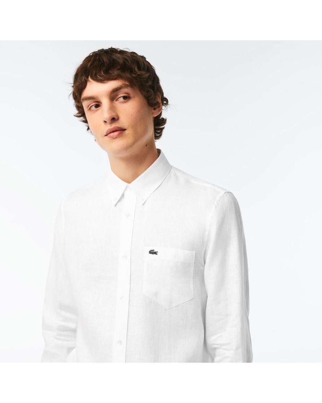 Lacoste White Logo-Embroidered Button-Up Shirt for men