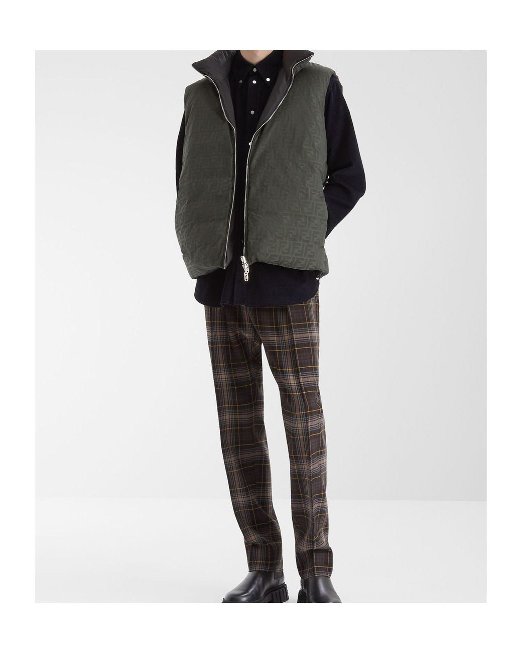 Fendi Green Ff Jacquard Reversible Puffer Gilet for men