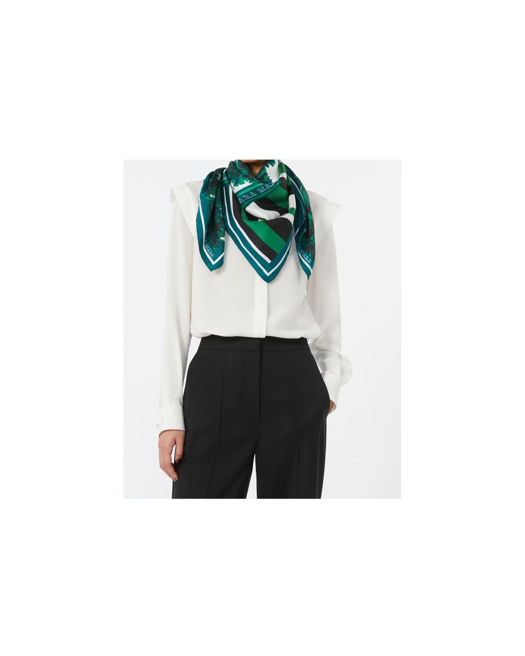 Max Mara Green Printed Silk Scarf