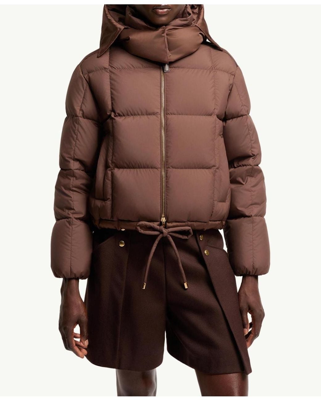 Moncler Brown Legerete Square-Quilted Hooded Short Down Jacket