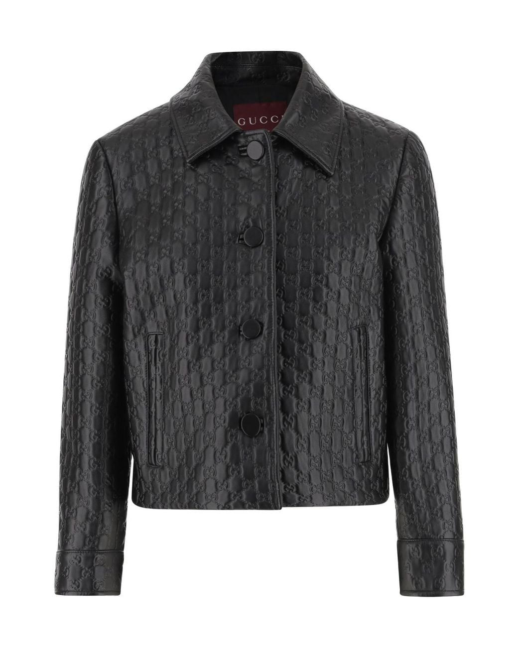 Gucci Black 'All Over Gg' Embossed Leather Jacket