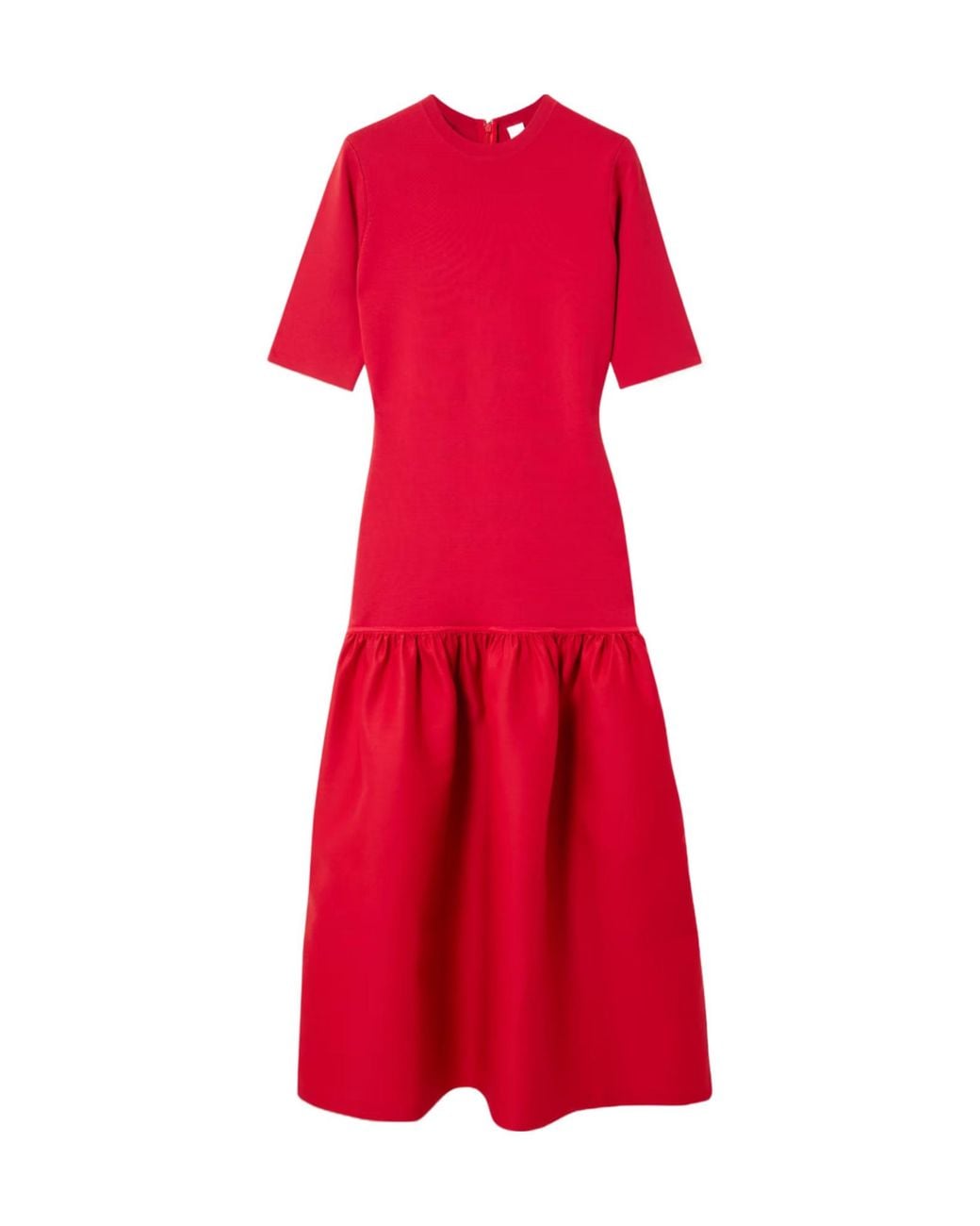 Totême Twinflower Gathered Ribbed-Knit And Wool And Silk-Blend Crepe Midi Dress