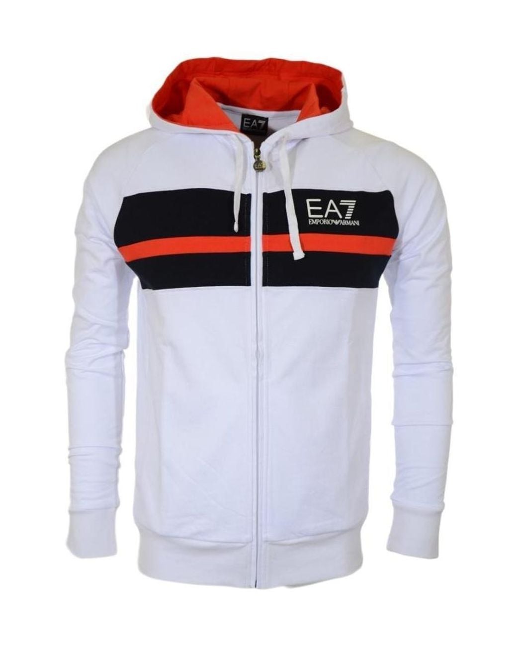 EA7 White Logo Printed Hooded Casual Jacket for men