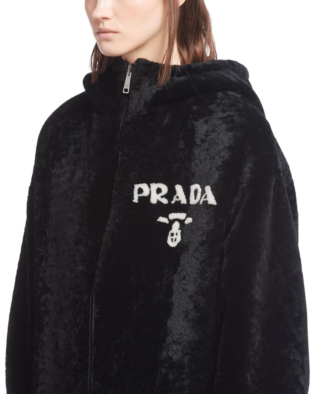 Prada Black Reversible Gabardine And Shearling Jacket