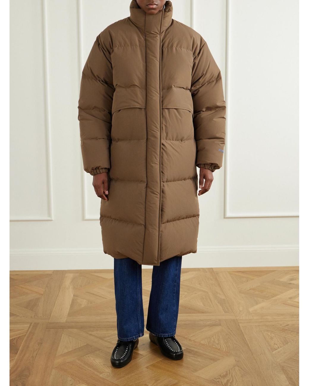 Jil Sander Brown Quilted Stand Collar Down Jacket