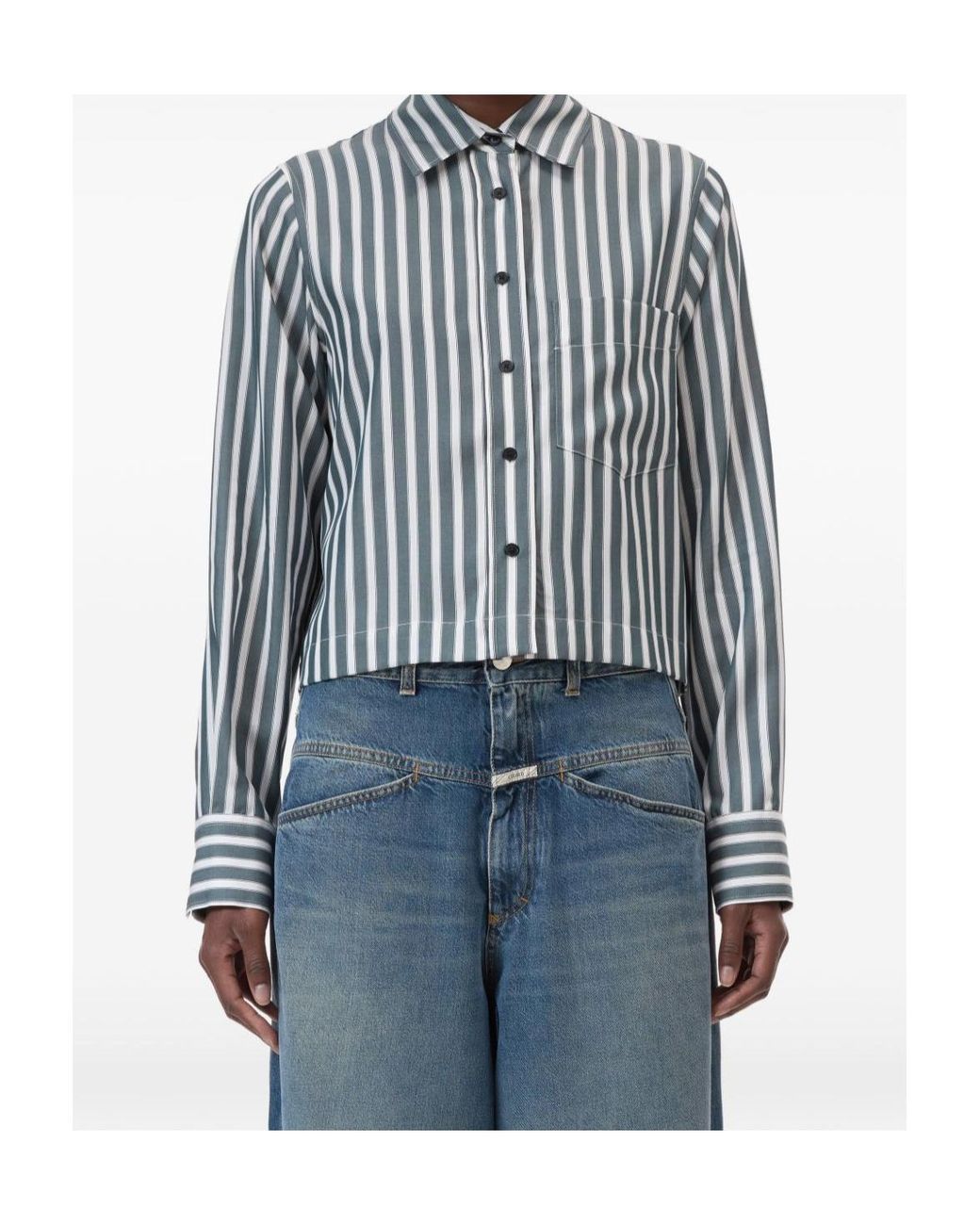 Closed Blue Striped Long-Sleeve Shirt