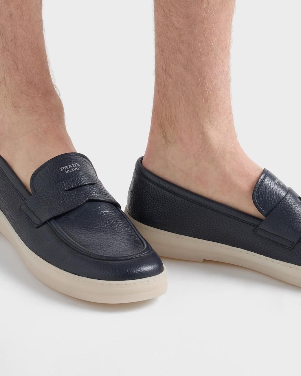 Prada Blue Logo-Detailed Loafers for men